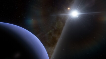 Deep space planets, awesome science fiction wallpaper, cosmic landscape. 3d render