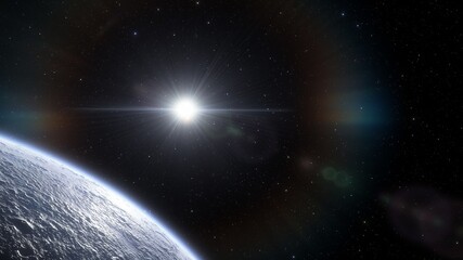 Deep space planets, awesome science fiction wallpaper, cosmic landscape. 3d render