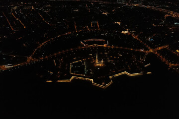 Aerial Townscape of Saint Petersburg City at Night. Peter Pavels Fortress