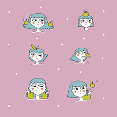 Happy girls with apples on the colorful background