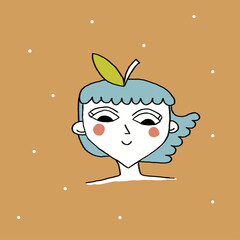 Happy girls with apples on the colorful background