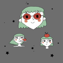 Happy girls with apples on the colorful background