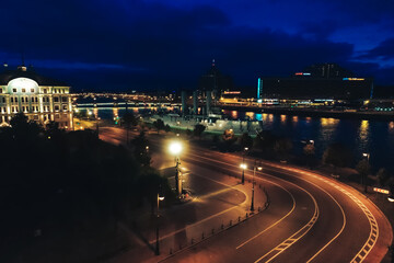 Fototapeta premium Aerial Townscape of Saint Petersburg City at Night. Kalininsky District