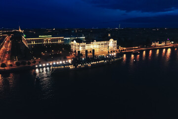 Obraz premium Aerial Townscape of Saint Petersburg City at Night. Kalininsky District