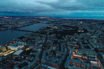 Naklejka premium Aerial Townscape of Saint Petersburg City at Night. Kalininsky District