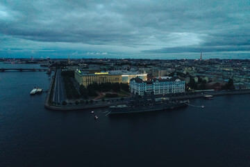 Aerial Townscape of Saint Petersburg City at Night. Kalininsky District