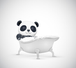 vector funny panda bathes in the bathroom with foam