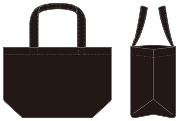Small tote bag (ecobag , shopping bag) template vector illustration (with side view)