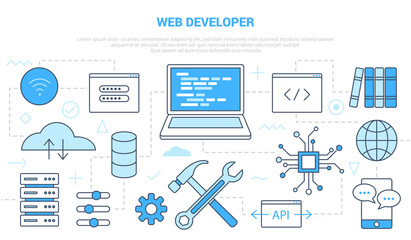 web website developer concept with icon set template banner with modern blue color style