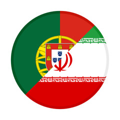 Obraz premium round icon with portugal and iran flags, isolated on white background 
