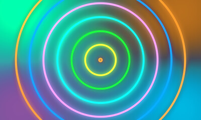Abstract colorful neon light circles background.
