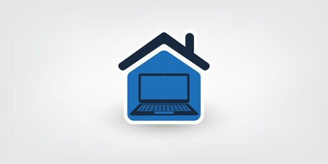 Home Office - Work at Home During the Coronavirus Pandemic - Symbol with Computer Inside a House Icon