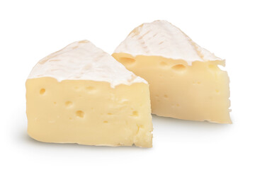 Camembert cheese sliced isolated on white background with clipping path and full depth of field