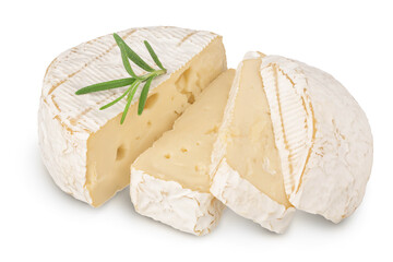 Camembert cheese sliced isolated on white background with clipping path and full depth of field