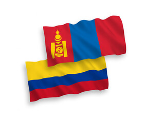 Fototapeta premium Flags of Mongolia and Colombia on a white background