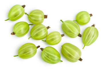 Green gooseberry isolated on white background with clipping path and full depth of field. Top view. Flat lay