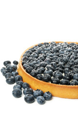 Tasty blueberry pie isolated on white background