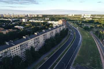 Fototapeta premium Aerial Townscape of Saint Petersburg City. Kalininsky District