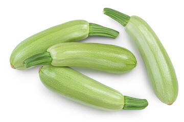 zucchini or marrow isolated on white background with clipping path and full depth of field. Top view. Flat lay