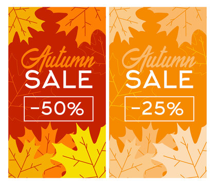 Abstract Vector Illustration Autumn Sale Banner with Falling Autumn Leaves
