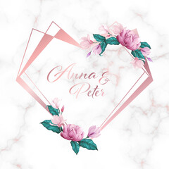 Wedding monogram logo design template. Watercolor floral frame for invitation card design.