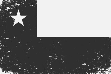 Grunge styled black and white flag Chile. Old vintage background