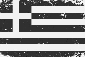 Grunge styled black and white flag Greece. Old vintage background