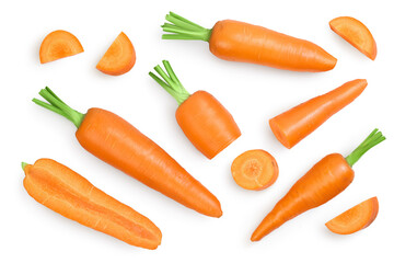 Carrot isolated on white background with clipping path and full depth of field. Top view. Flat lay