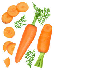 Carrot isolated on white background with clipping path and full depth of field. Top view with copy space for your text. Flat lay,
