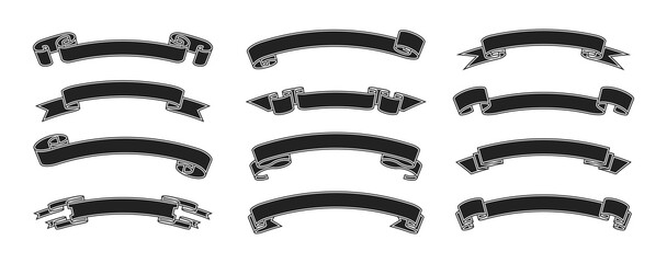 Set of vintage banner ribbons. Retro banners on white background. Decorative vector elements.