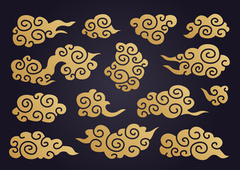 Asian cloud set. Vector collection of elements in chinese and japanese style. Traditional oriental ornament
