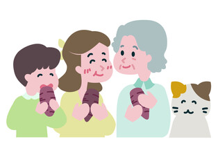 Family eating roasted sweet potato