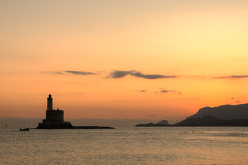 Lighthouse on the island of Mouth, at the entrance to the port of Olbia, Sardinia - Italy