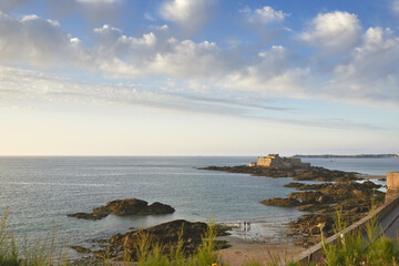 Fort National on the beach at low tide in Saint Malo, Brittany, France