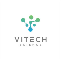 Letter V Molecule Logo Vector Stock. Alphabet V Logo Molecular connection. science innovation logotype. Initial V Logo Neurons networking medical icon. Scientific laboratory, nano technology