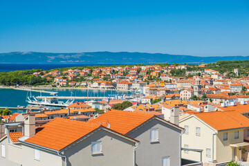 Naklejka na ściany i meble Panoramic view of town of Cres on the island of Cres in Croatia