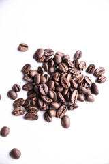 Roasted coffee beans background. Top view. Copy space