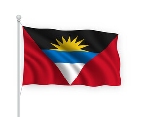 3d Antigua and Barbuda waving flag Isolated on white background.