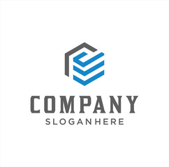 Hexagon Letter C J Logo Design Outline Linear style. Line Art Cube Initial J C Logo Design Template Abstract.