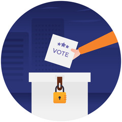 
Paper baptized with vote going inside a box denoting ballot box icon
