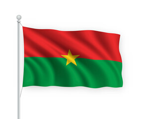 3d waving flag Burkina Faso Isolated on white background.