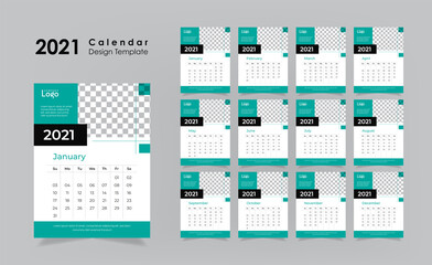 Calendar For 2021. 12 pages monthly 2021 Wall Calendar Design Template.