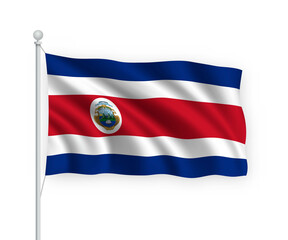 3d waving flag Costa Rica Isolated on white background.