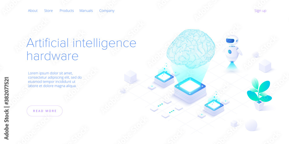 Wall mural artificial intelligence or neural network concept in isometric vector illustration. neuronet or ai t