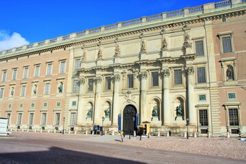 The Royal Palace in Stockholm, Sweden and soldier in duty