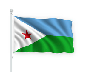 3d waving flag Djibouti Isolated on white background.