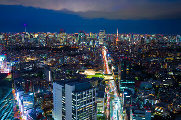 Fototapeta na wymiar 東京夜景　2020年9月　渋谷からワイドで望む大都会