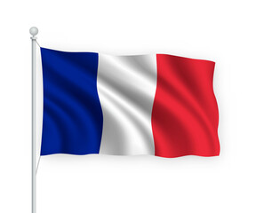 3d waving flag France Isolated on white background.