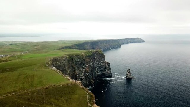 Flight over Cliffs of Moher in Ireland with a drone 4K