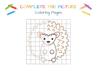 Funny little Hedgehog. Copy the picture. Coloring book. Educational game for children.